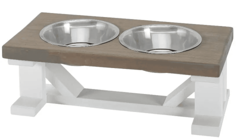 Farmhouse 2-Bowl Elevated Dog Feeder Grey Small, White Base