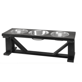 Farmhouse 3-Bowl Elevated Dog Feeder Ebony Medium, Black Base