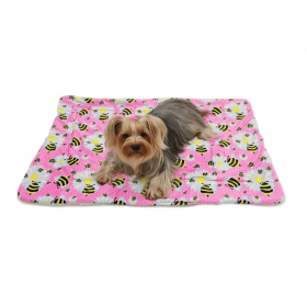 Ultra Soft Minky/Plush Bumblebee and Flowers Blanket – Double-Layered Pet Blanket (30"x20")