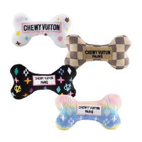 Chewy Vuiton Bones Sampler – 4-Pack Squeaker Dog Toy Bundle