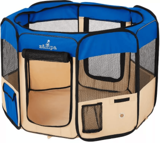 Zampa Portable Foldable Pet Playpen – Indoor/Outdoor Exercise Pen with Carrying Case