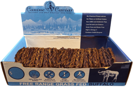 Stix Braided 12" Box – Canine Caviar Buffalo Treats, Free-Range & Grass-Fed