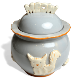 Cat Treat Jar – Stoneware Storage Jar with Lid and Seal (7" Tall, 5 Cup Capacity)