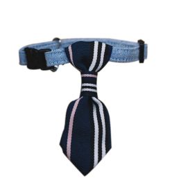 Adjustable Deep Blue Stripe Dog & Cat Neck Tie Collar (6-11 Inches)