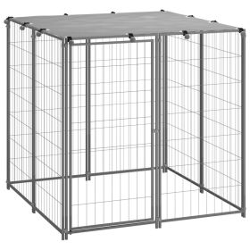 Dog Kennel (43.3"x43.3"x43.3", Silver) – Heavy-Duty Steel Enclosure with Water-Resistant Roof