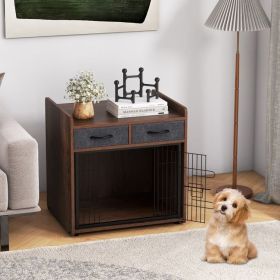 Indoor Dog Crate Furniture with 2 Fabric Drawers – End Table Dog Cage