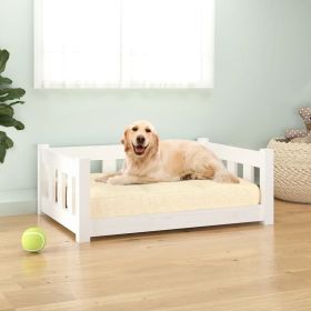 Dog Bed (White, 29.7"x21.9"x11") – Solid Pine Wood Frame with Sidewalls