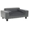 Gray Plush and Faux Leather Dog Sofa - 31.9"x16.9"x12.2"