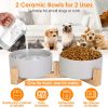 Double Ceramic Pet Bowls with Wooden Stand - Raised Feeder for Small Dogs & Cats (28.7 oz)