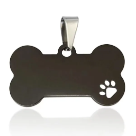 Stainless Steel Bone-Shaped Pendant for Collars (Color: Black, Size: Size L)