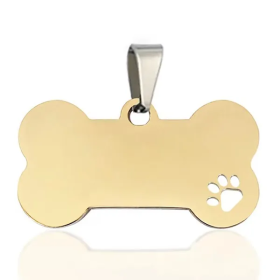 Stainless Steel Bone-Shaped Pendant for Collars (Color: Golden, Size: L)