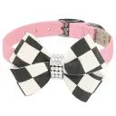 Susan Lanci Designs Windsor Check Nouveau Bow Collar (Color: Puppy Pink, Size: X-Small)