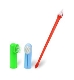 Two Headed Dog Toothbrush Set - Canine Dental Hygiene Brush (Color: Red)