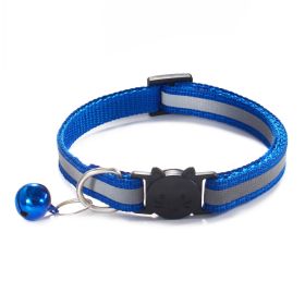 Reflective Nylon Dog & Cat Collar with Bell (Adjustable) (Color: deep blue, Size: M)