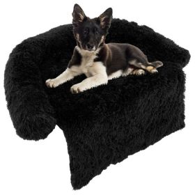 Black Plush Calming Dog Couch Bed – Anti-Slip Bottom (Size: M)