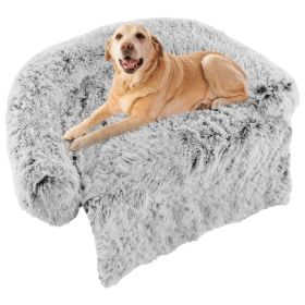 Gray Plush Calming Dog Couch Bed – Anti-Slip Bottom (Size: L)