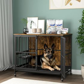 Modern Dog Kennel – Crate Furniture with Removable Tray & 360° Rotation (Color: Antique brown)