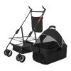 4-Wheel Pet Stroller – Foldable Carrier with Storage Basket & Removable Liner