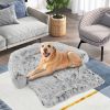 Gray Plush Calming Dog Couch Bed – Anti-Slip Bottom