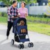 Simple Desight Foldable 4-Wheel Pet Stroller with Storage Basket