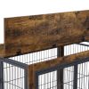 Furniture Style Dog Crate Side Table on Wheels with Double Doors (Rustic Brown)
