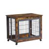 Furniture Style Dog Crate Side Table on Wheels with Double Doors (Rustic Brown)