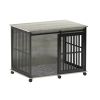 Furniture Dog Crate – Sliding Iron Door with Mat (Rustic Brown, 43.7''W)