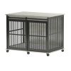 Furniture Dog Crate – Sliding Iron Door with Mat (Rustic Brown, 43.7''W)