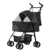 4-Wheel Pet Stroller – Foldable Carrier with Storage Basket & Removable Liner