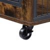 Furniture Style Dog Crate Side Table on Wheels with Double Doors (Rustic Brown)