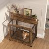 Furniture Style Dog Crate Side Table on Wheels with Double Doors (Rustic Brown)