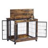 Furniture Style Dog Crate Side Table on Wheels with Double Doors (Rustic Brown)