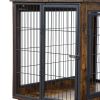 Furniture Style Dog Crate Side Table on Wheels with Double Doors (Rustic Brown)