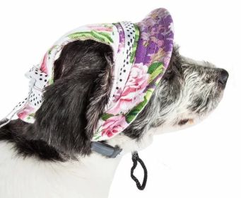 Pet Life 'Botanic Bark' Floral Uv Protectant Adjustable Brimmed Dog Hat (Size: Medium)