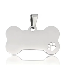 Stainless Steel Bone-Shaped Pendant for Collars (Color: Silver Grey, Size: Size M)
